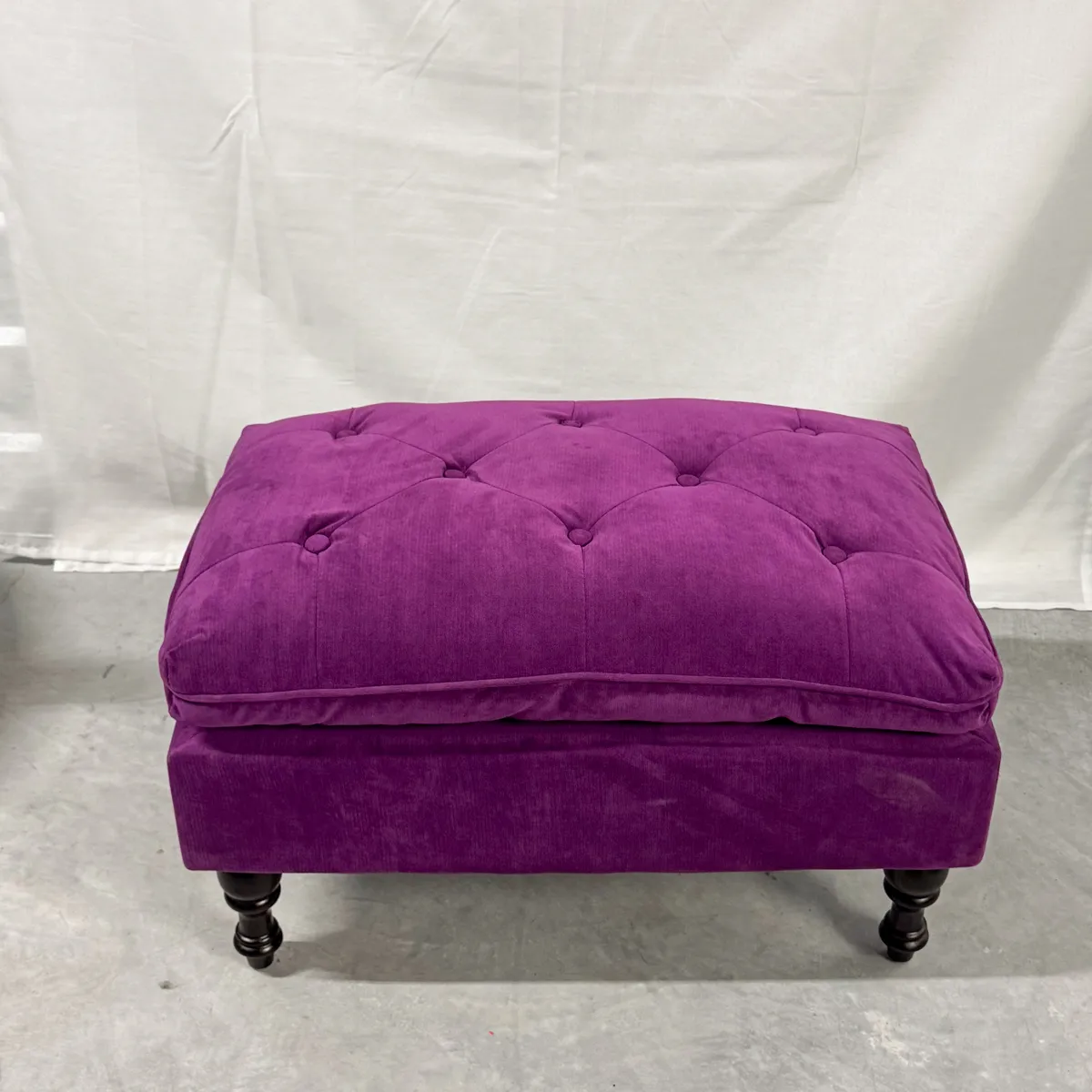 Purple Velvet Tufted Ottoman, crushed velvet fabric