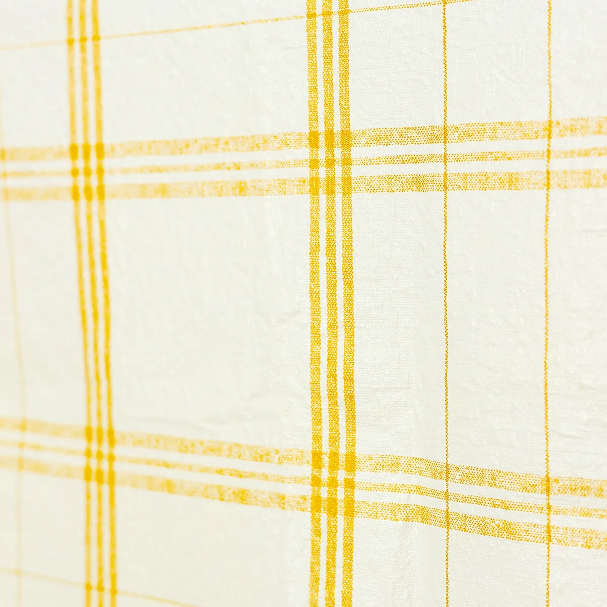 Kitchen Soft Goods: Vinyl Tablecloth White with yellow plaid stripes - 35" x 102"