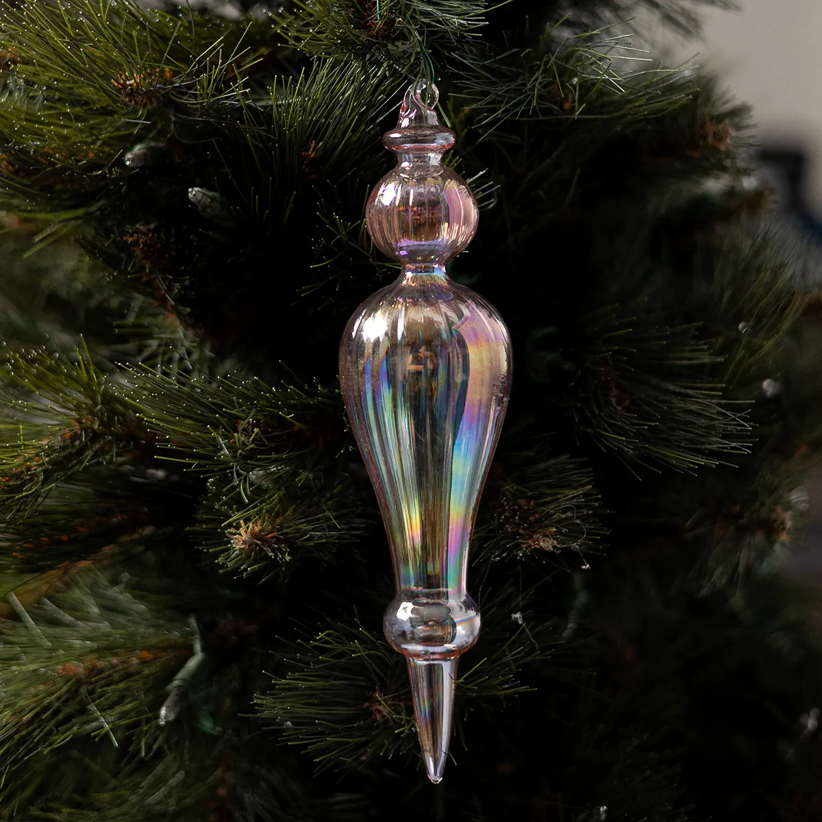 Iridescent Rainbow of Color Glass Christmas Tree Ornament Bulb III