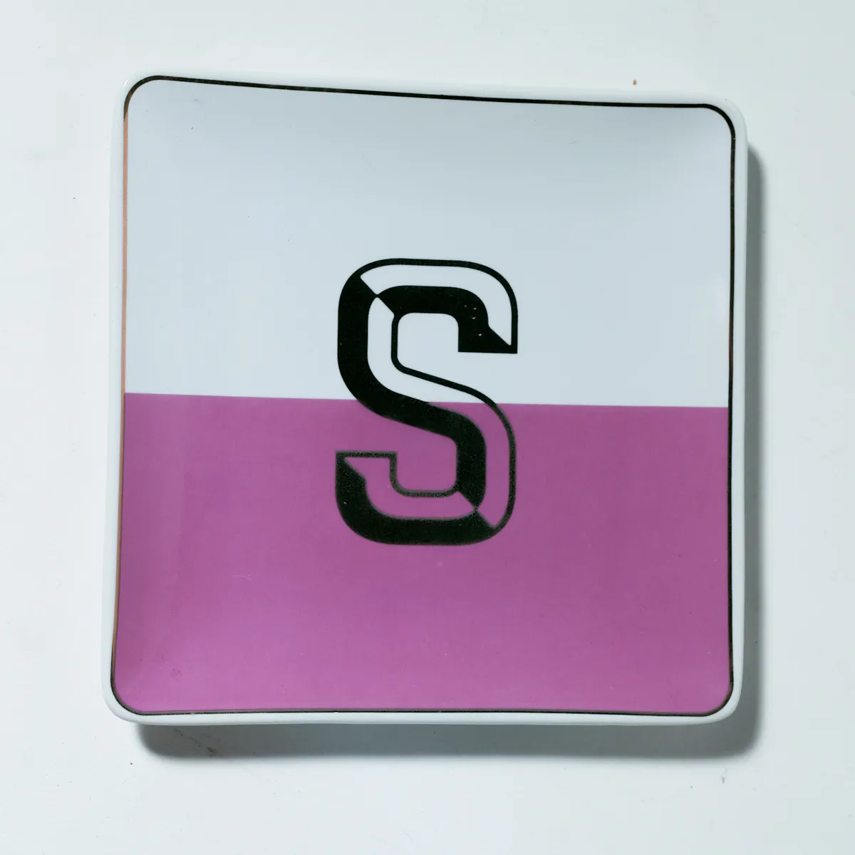 Mid-Century Mod Pink Ceramic Monogram S Trinket Dish