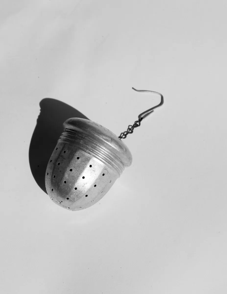 Vintage Tea Herb Infuser Strainer Steeper Acorn Shape Aluminum with Chain & Hook