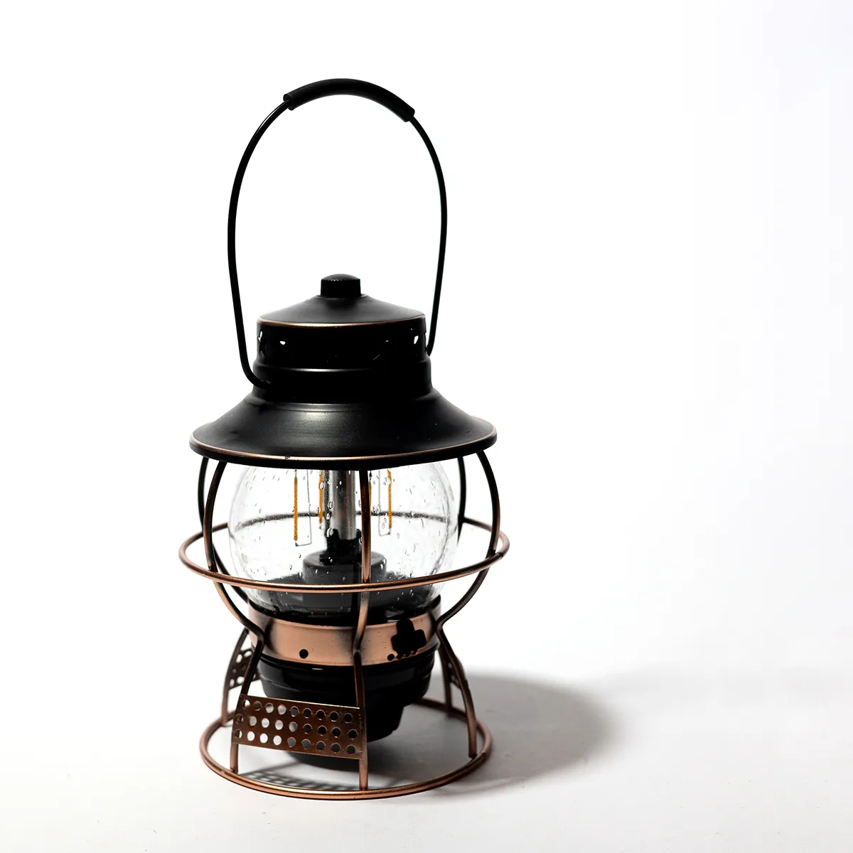 Bar Railroad LED Outdoor rechargeable Camping Lantern Black and Bronze metal Working
