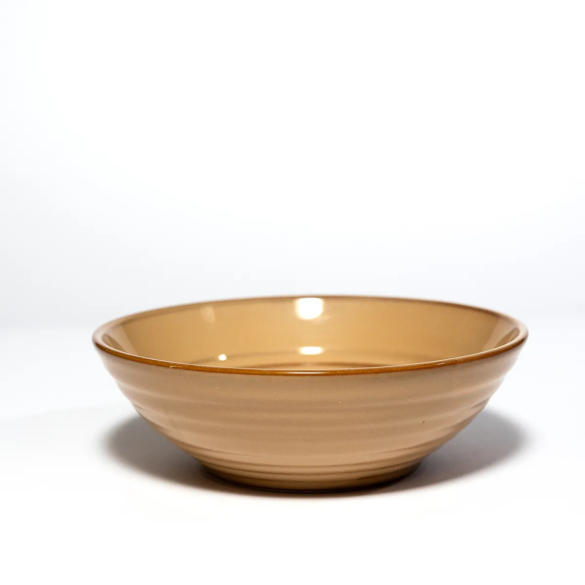 Ceramic Beige Tan cereal bowl with Caramel colored ridges set 3