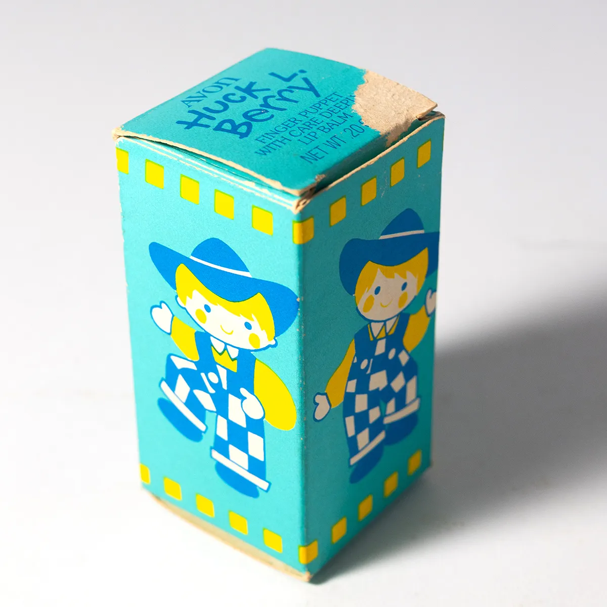 Vintage Cardboard Package Avon Fragrance Box Huck Berry Blue / Yellow / Turquoise