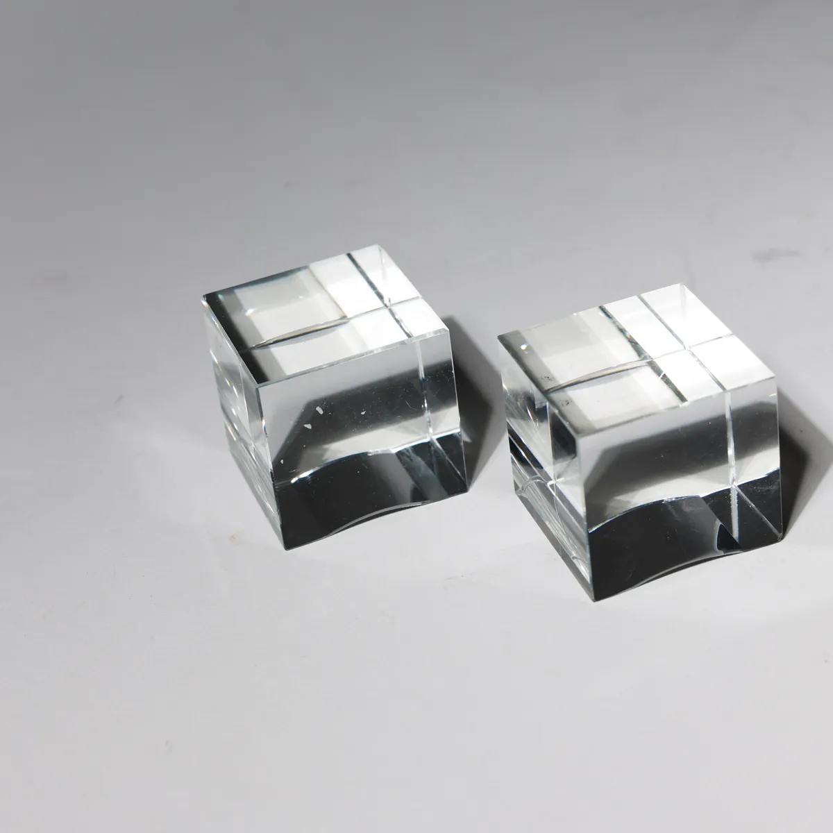 Optical Crystal Glass Cube Paperweight Clear Pair