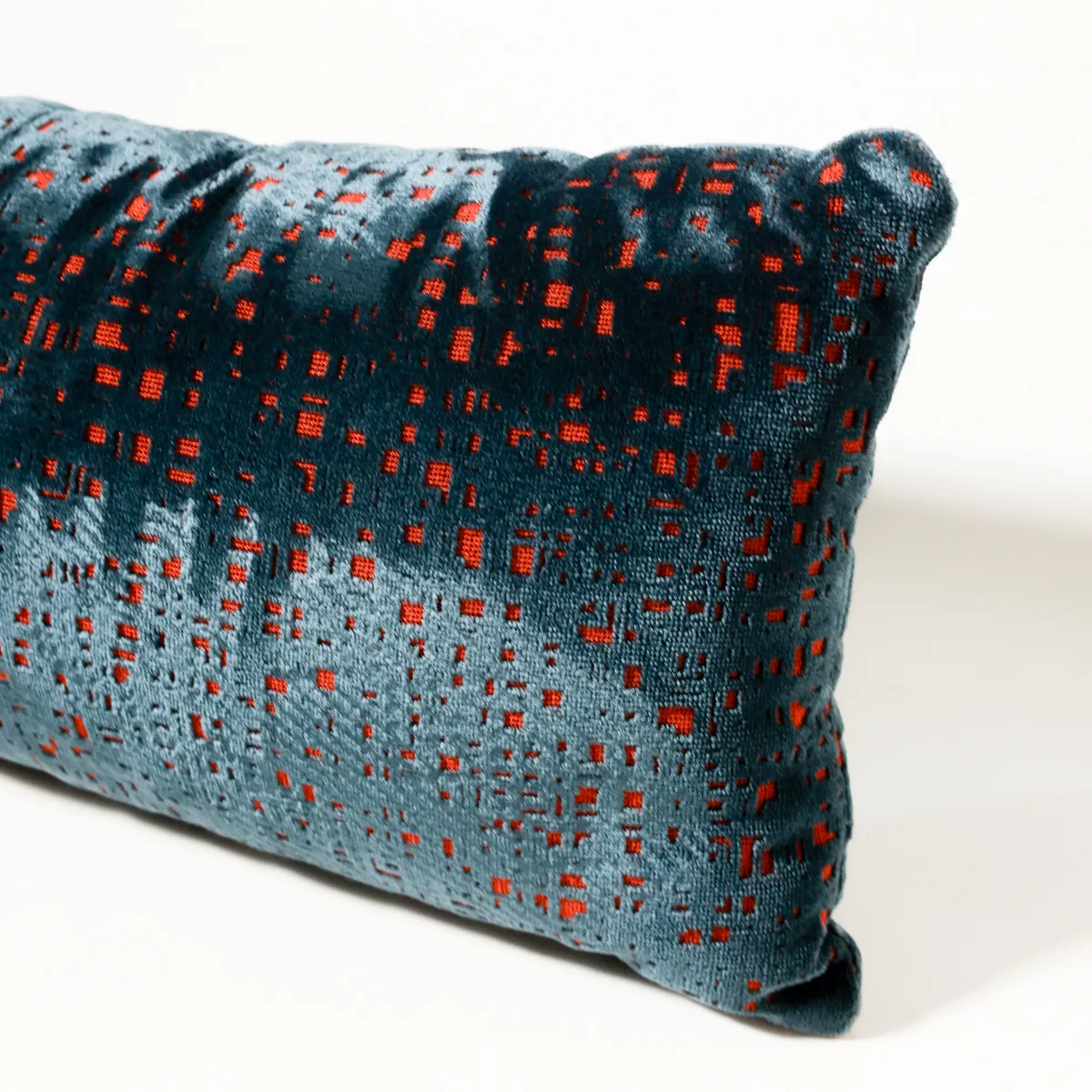 Cut Velvet Lumbar Pillow Blue Red Geometric Extra Long