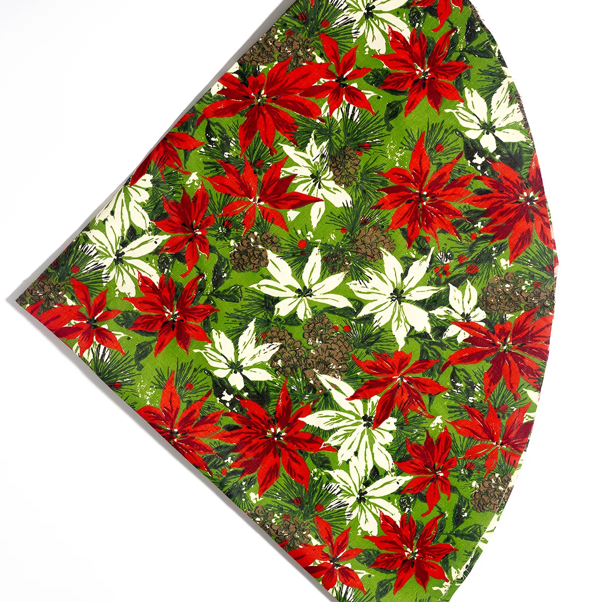 Vintage poinsettia fabric rich color off white, green and red - 54" around