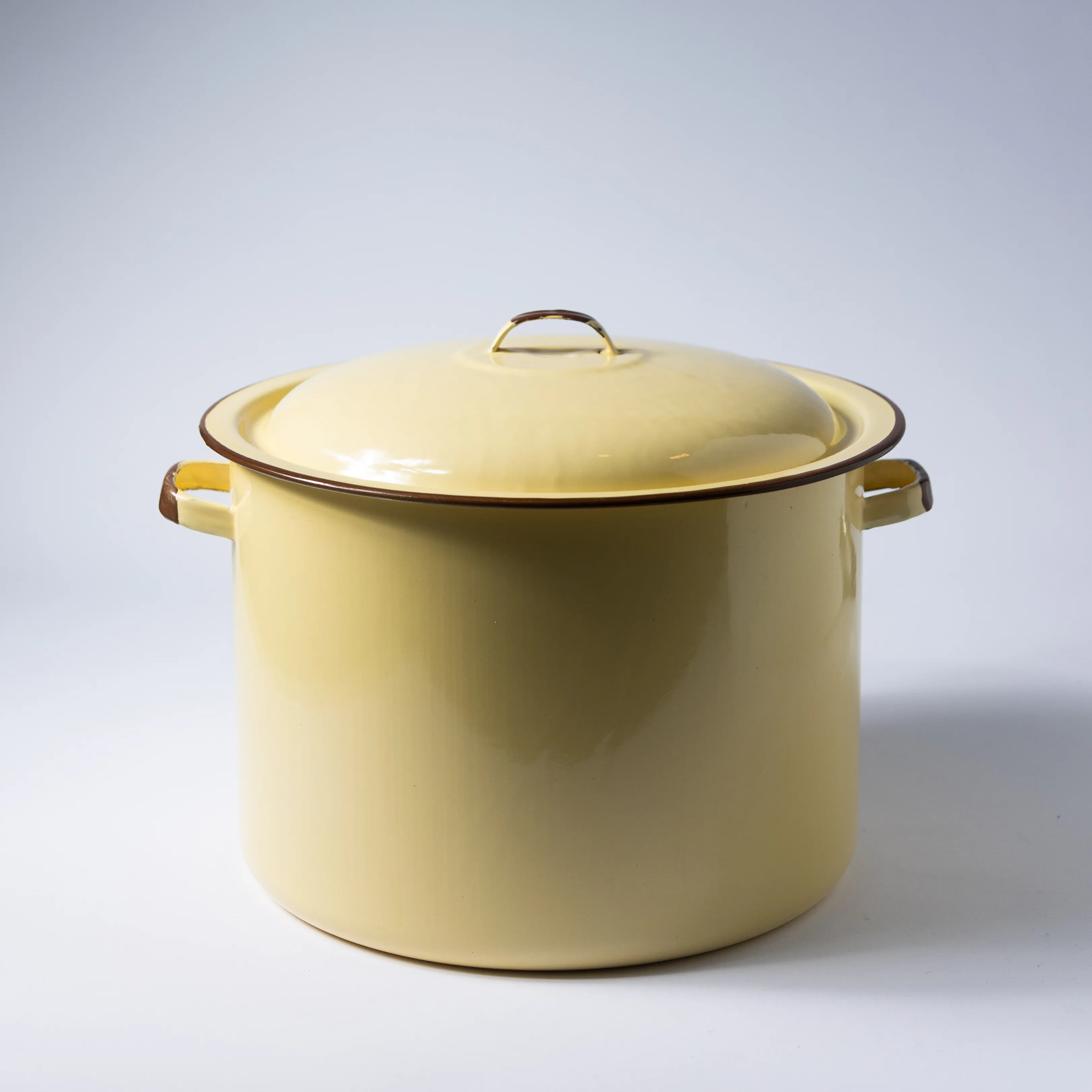 Kitchen Pots and Pans: Yellow and Brown Enameled Stock Pot - 8.5" x 11"