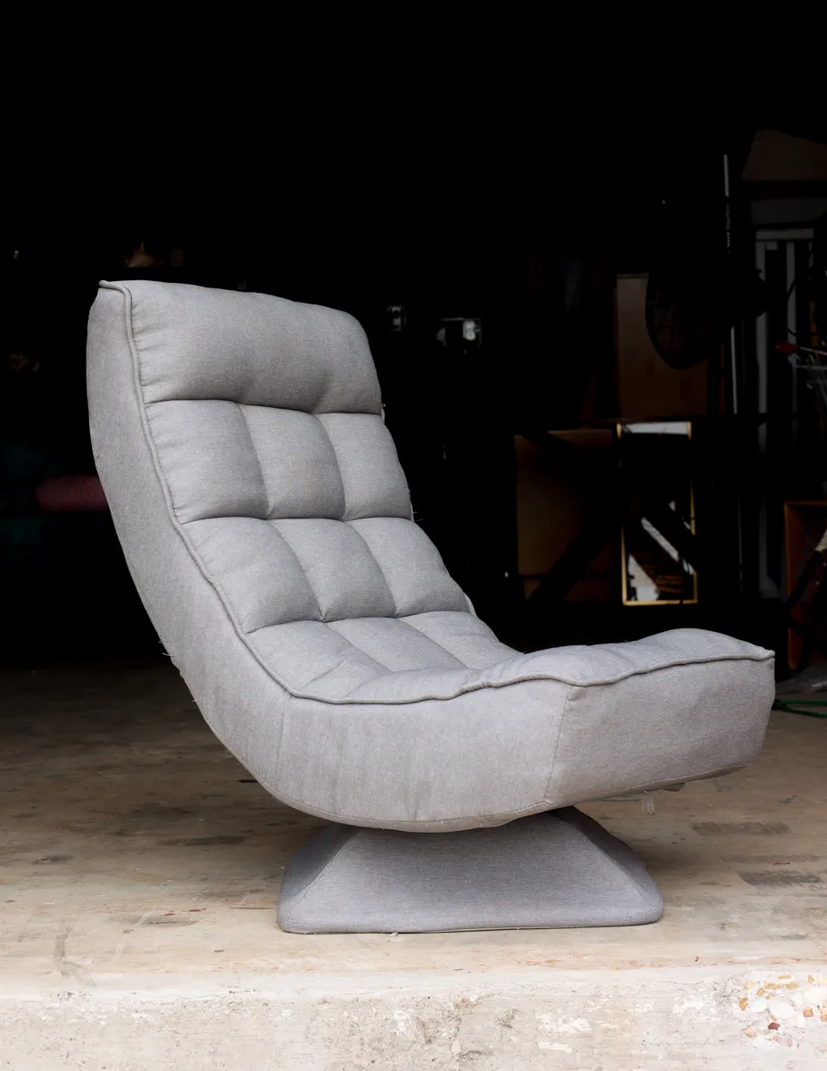 Gray Adjustable Swivel Floor Chair - 5 Position Video Game Chair with Square Swivel Base, Steel Frame, Foldable Lazy Lounger for Adults Teens