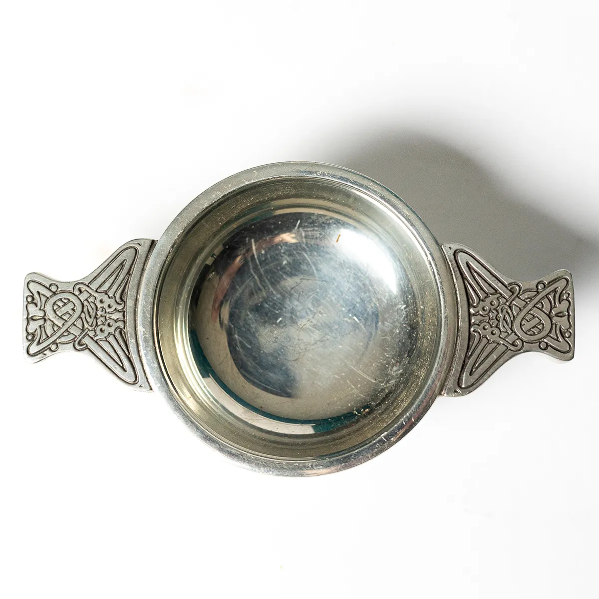 Small Silver Bowl Wide Handle with Celtic Symbols, Tasting Bowl
