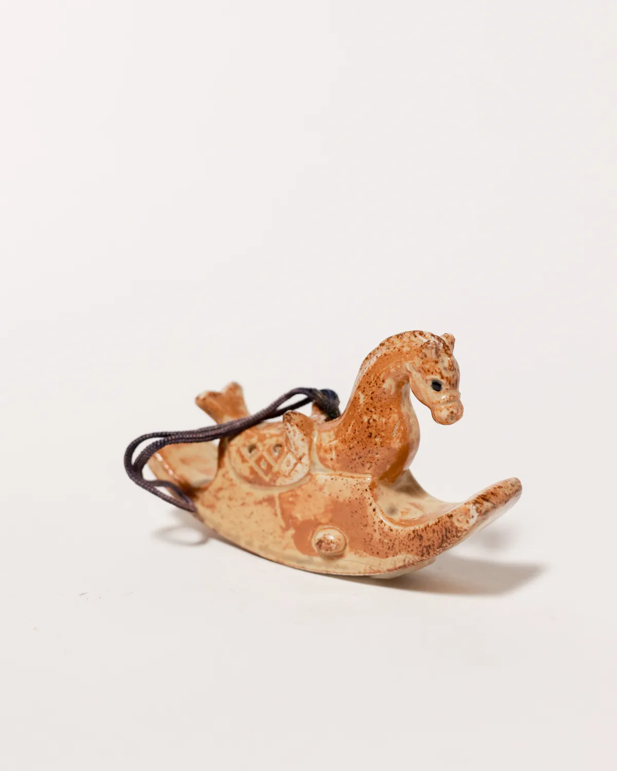 Glazed Ceramic Miniature Rocking Horse Folk Figurine, Christmas Ornament