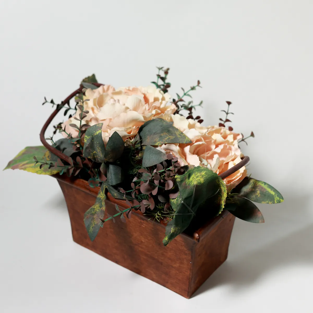 Blush Peony Rustic Basket Faux Floral Centerpiece