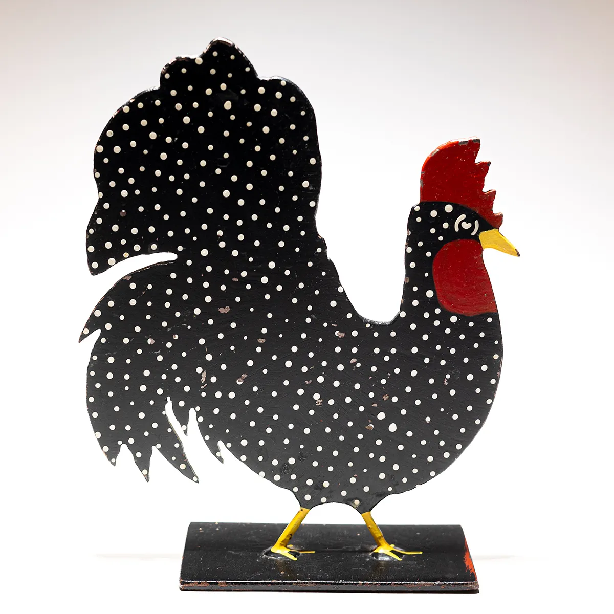 Large  Hand Painted Polka Dot Chicken Iron Door Stop vintage