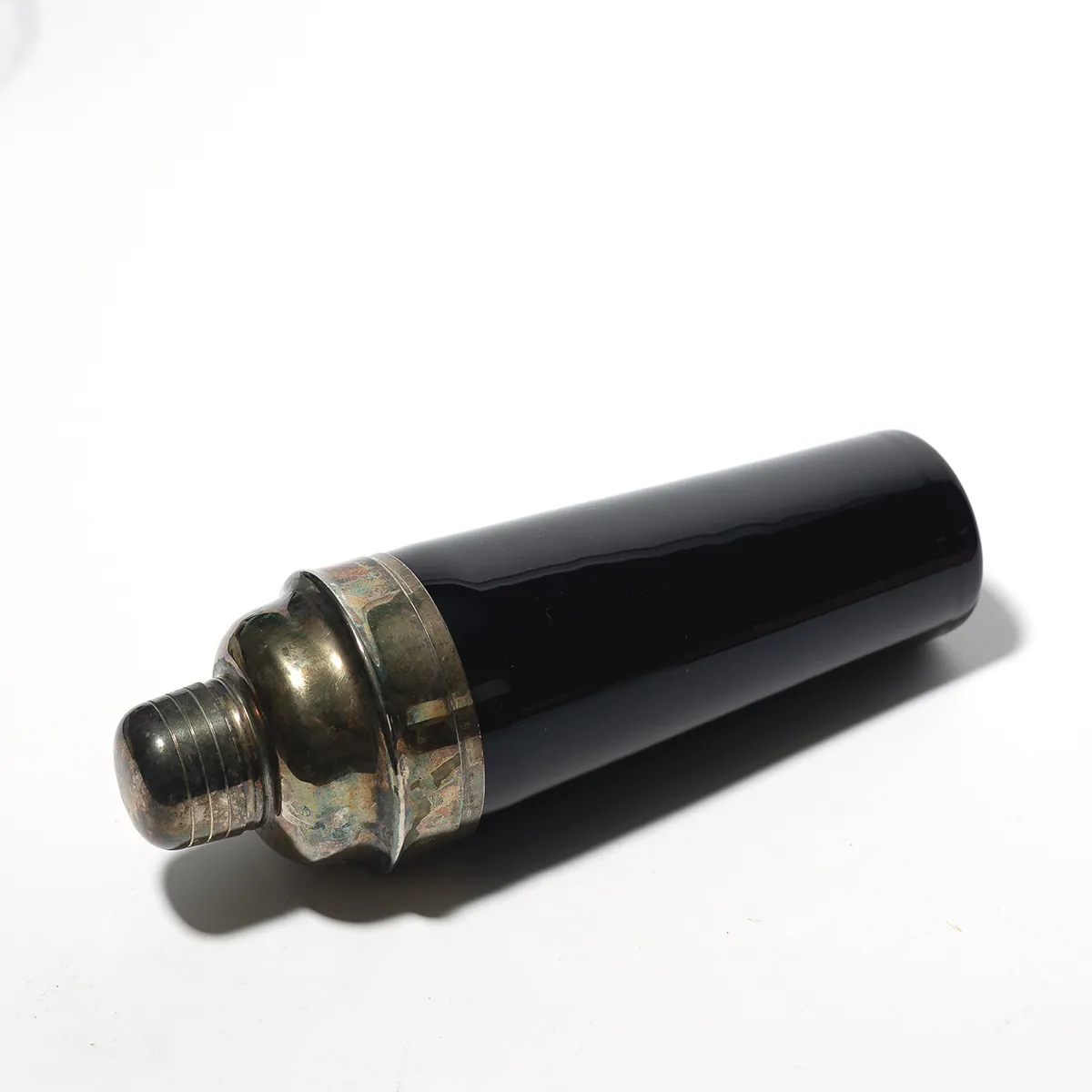 Pottery Barn Black Base and Patina Silver top Tall Slender Cocktail Shaker