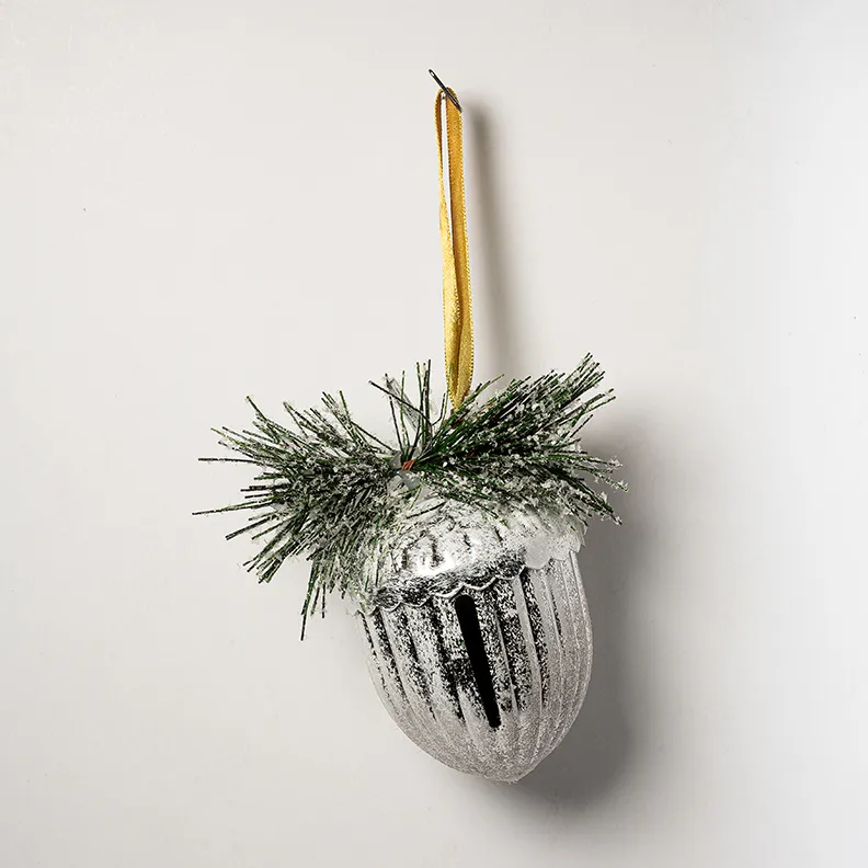 Silver Acorn Bell Christmas Tree Ornament - 4.5" x 3"