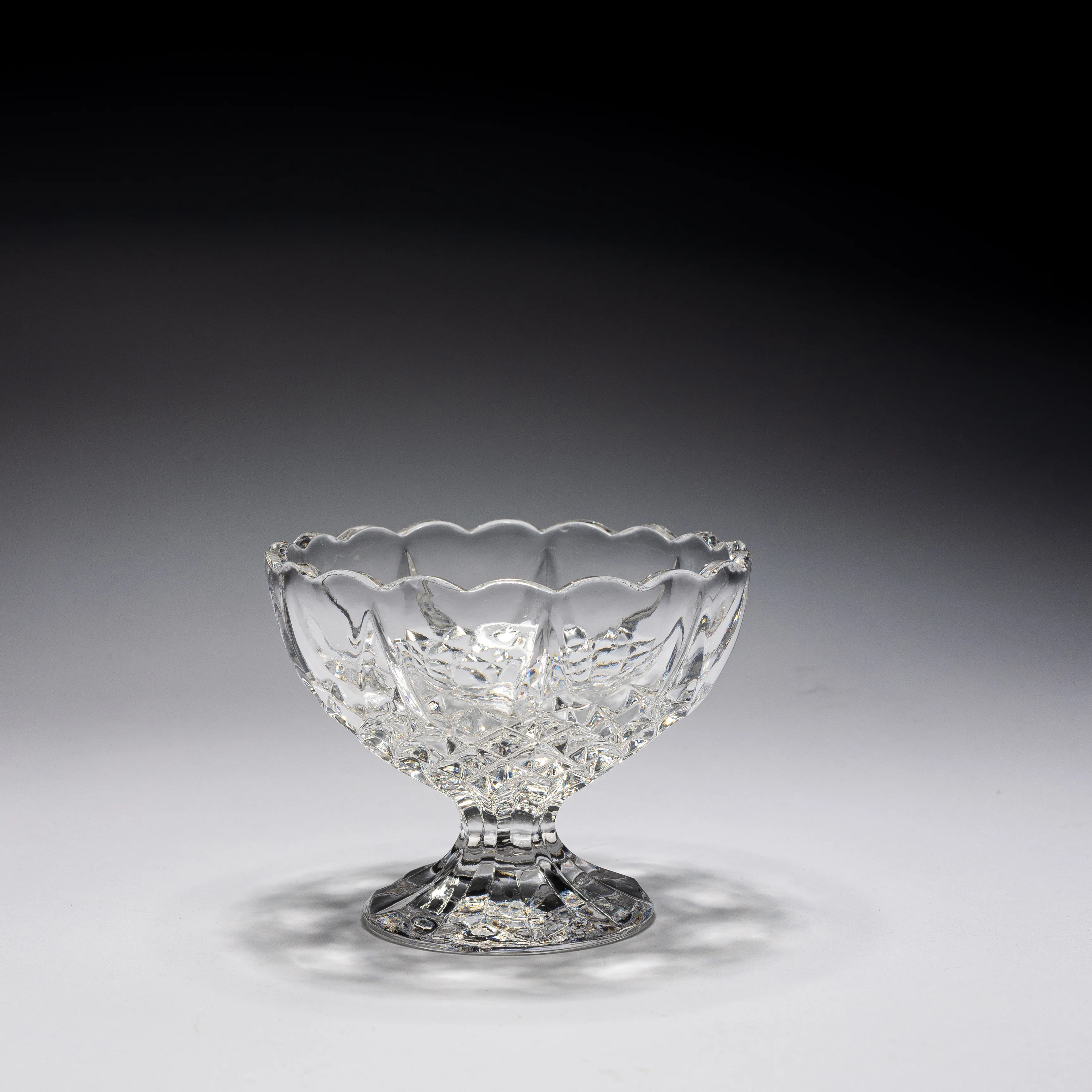 Crystal Ice Cream Dish Scalloped Edge - 3.5" x 4.25"
