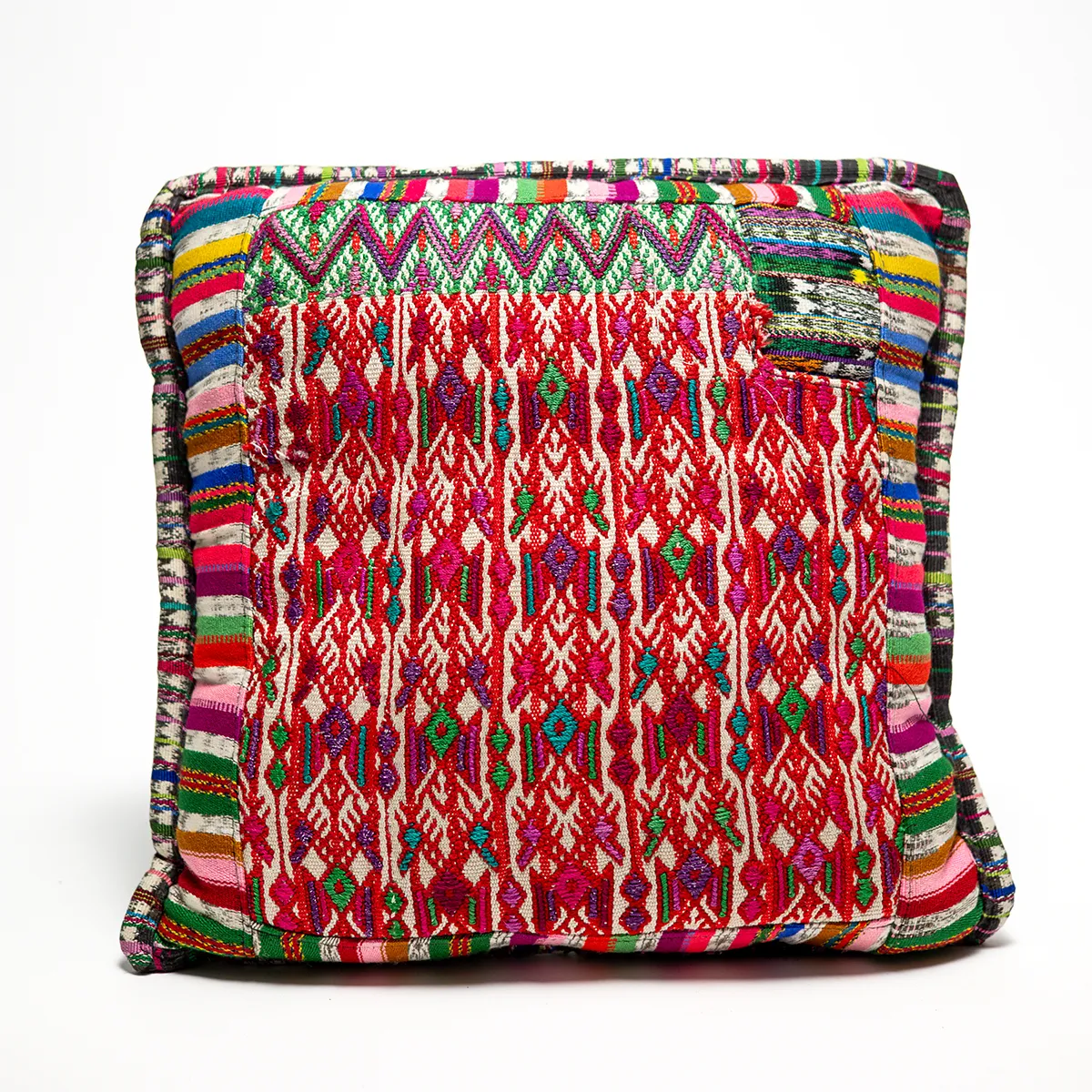 South American huipil from San Pedro Guatamalen Traditional throw Pillow Covers from reclaimed woven material. Very Colorful featuring reds