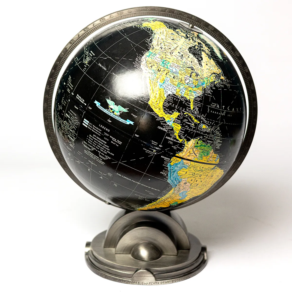 Housewares Decor: Starlight World Globe Levenger Replogle 60 years of Art Deco 1930s-1990's Chrome Art Deco Base