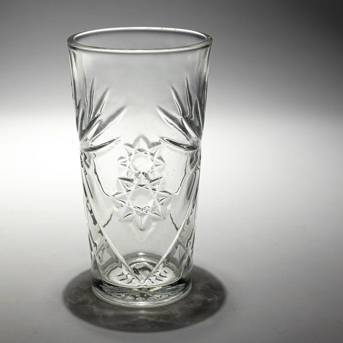 Vintage Clear Star Cut Glass Tumbler | Starburst Pattern | Elegant Retro Drinkware | Mid-Century Style Glassware