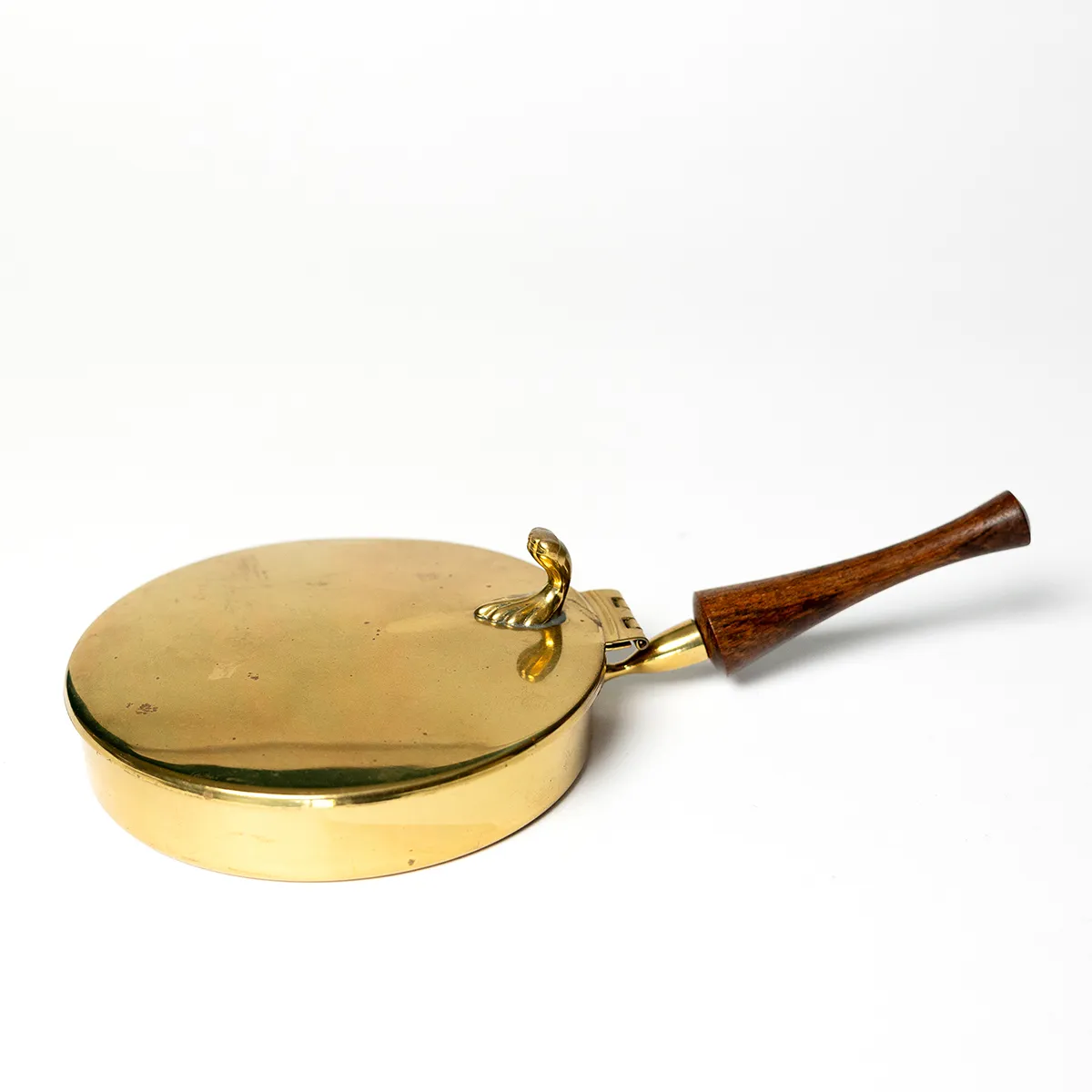 MCM Brass Crumb Catcher Silent Butler, with a wood handle eye catching, beautiful.