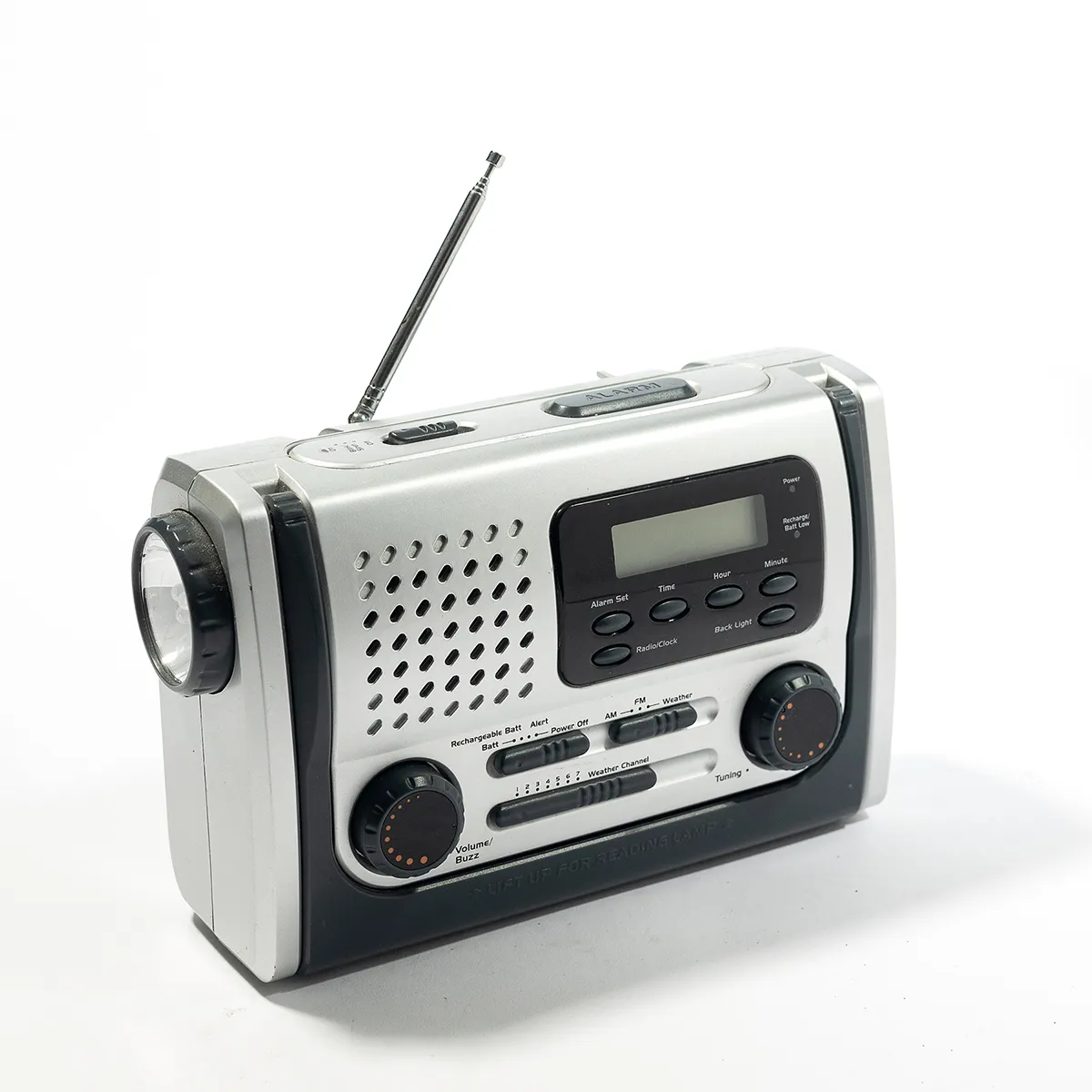 Housewares Music: Emergency Radio Silver and Black Weather Alerts - 7.5" x 5" x 2.5"