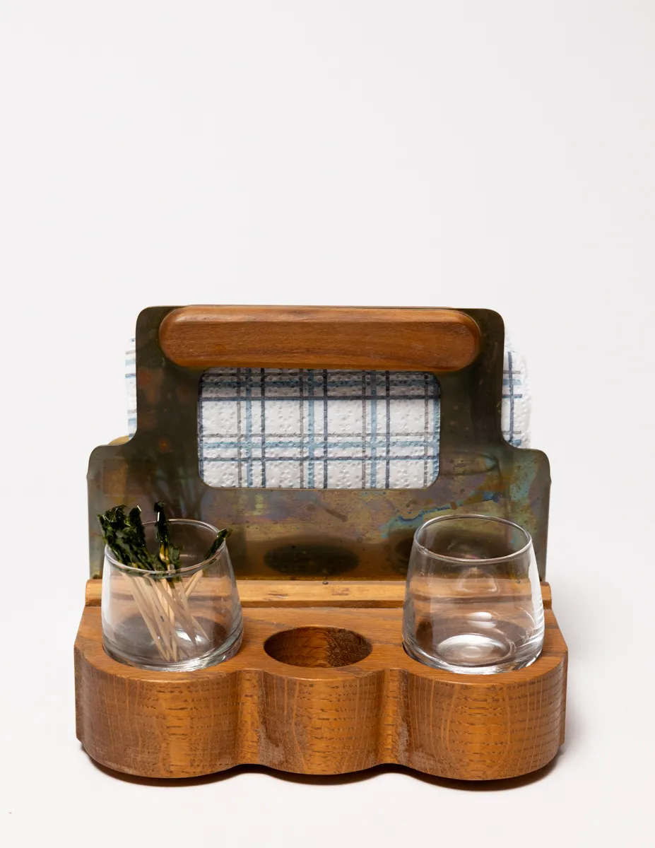 Wood and Metal Bar / Cafe Caddie for Napkins and Table items