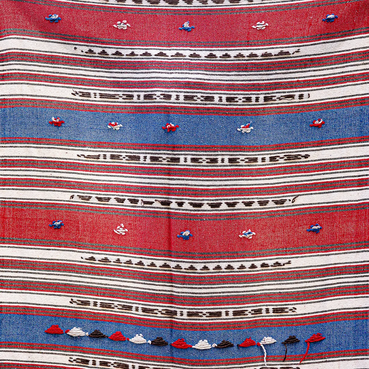 Black, White, Red and Blue Striped Woven Blanket