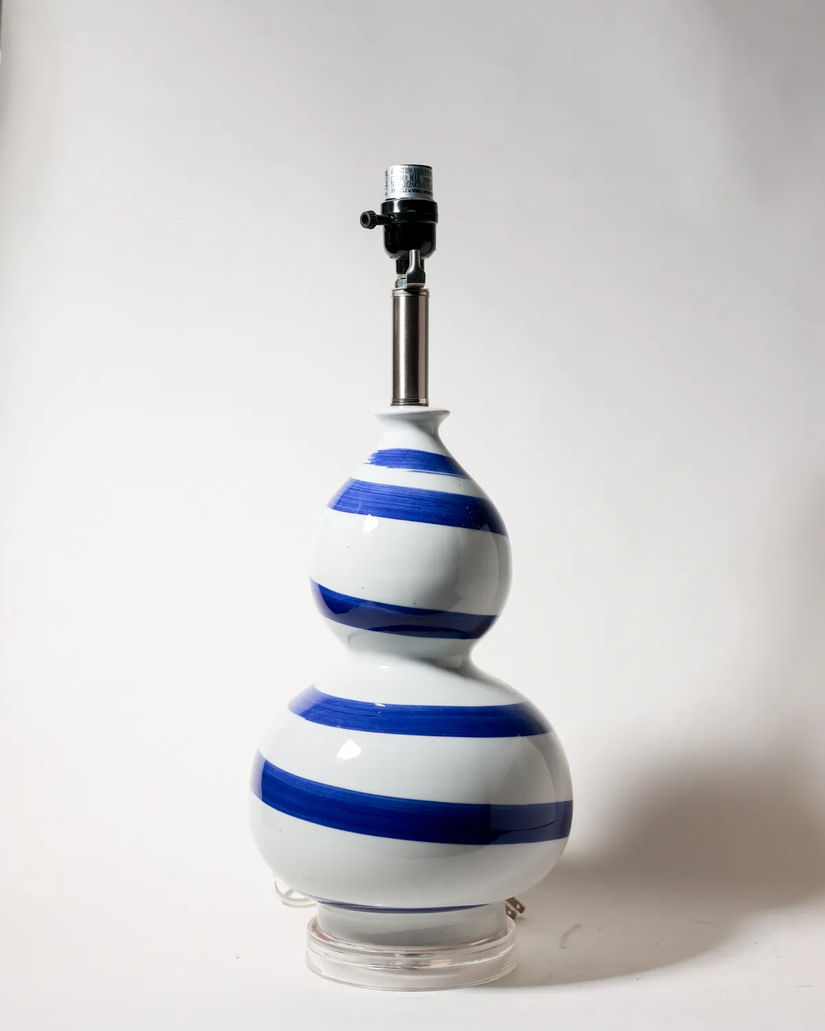 Cobalt Striped Double-Gourd Ceramic Lamp Lucite Base