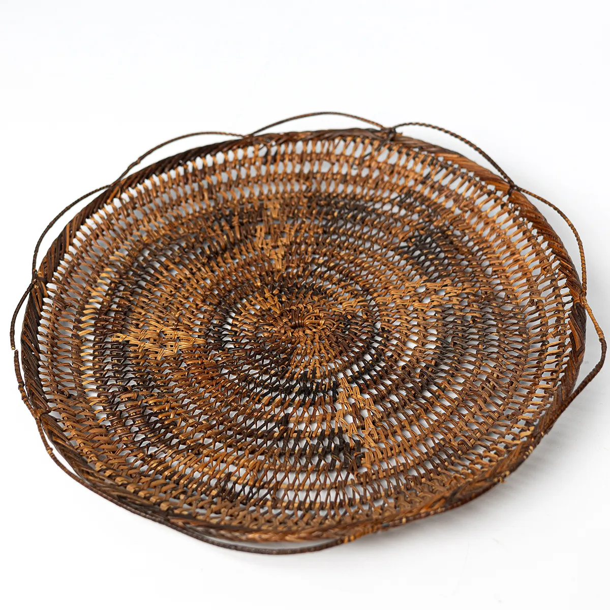 Kitchen Wickerware: Brown &Tan Rattan Boho Wall Decor – Round Flat Wall Decor