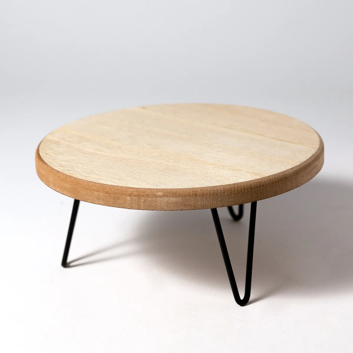 Birch Wood Stand with black metal legs riser