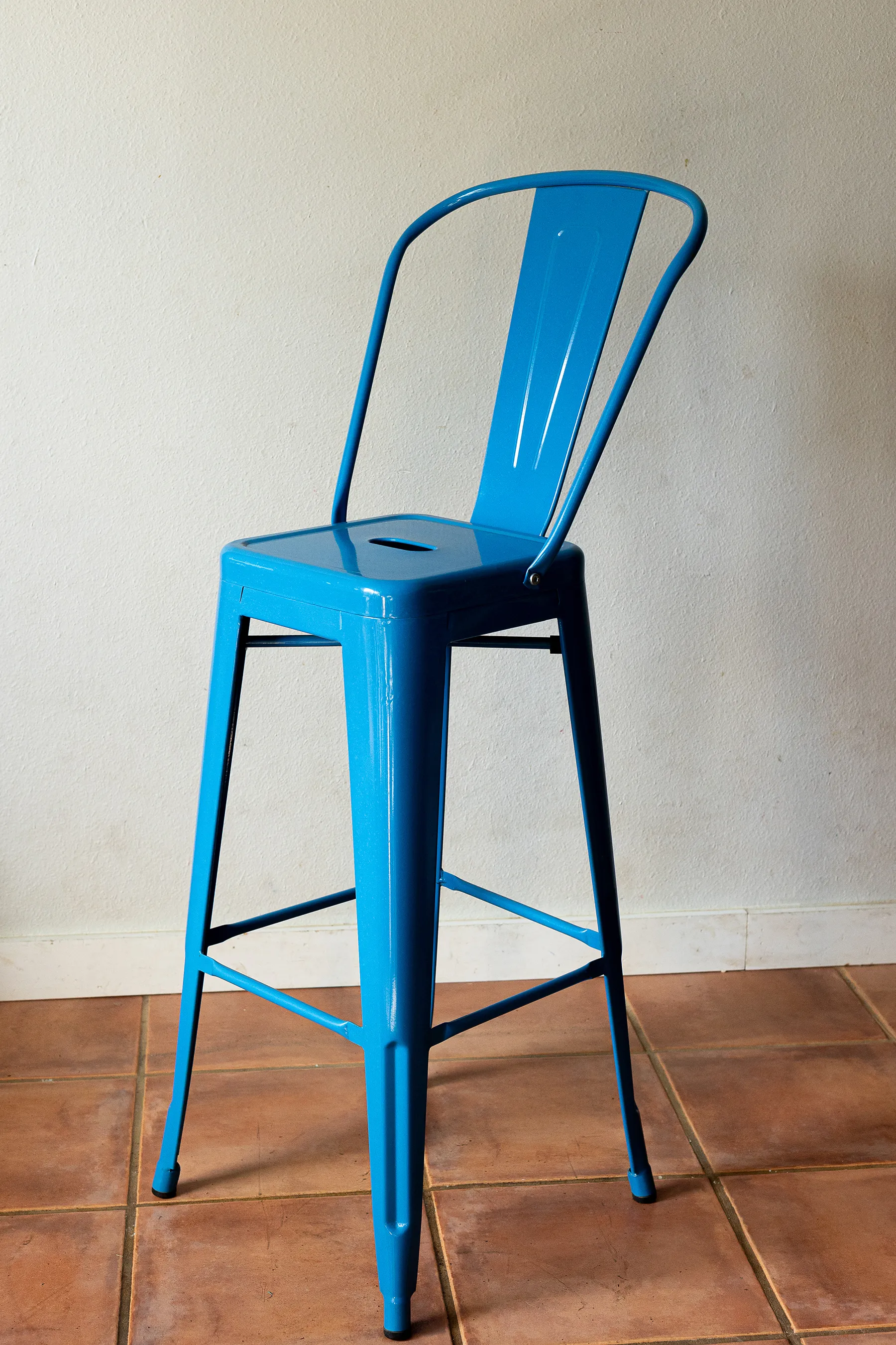 Retro Tall Metal Bar stools Bright Happy Blue Pair - 12" x 12" x 45"