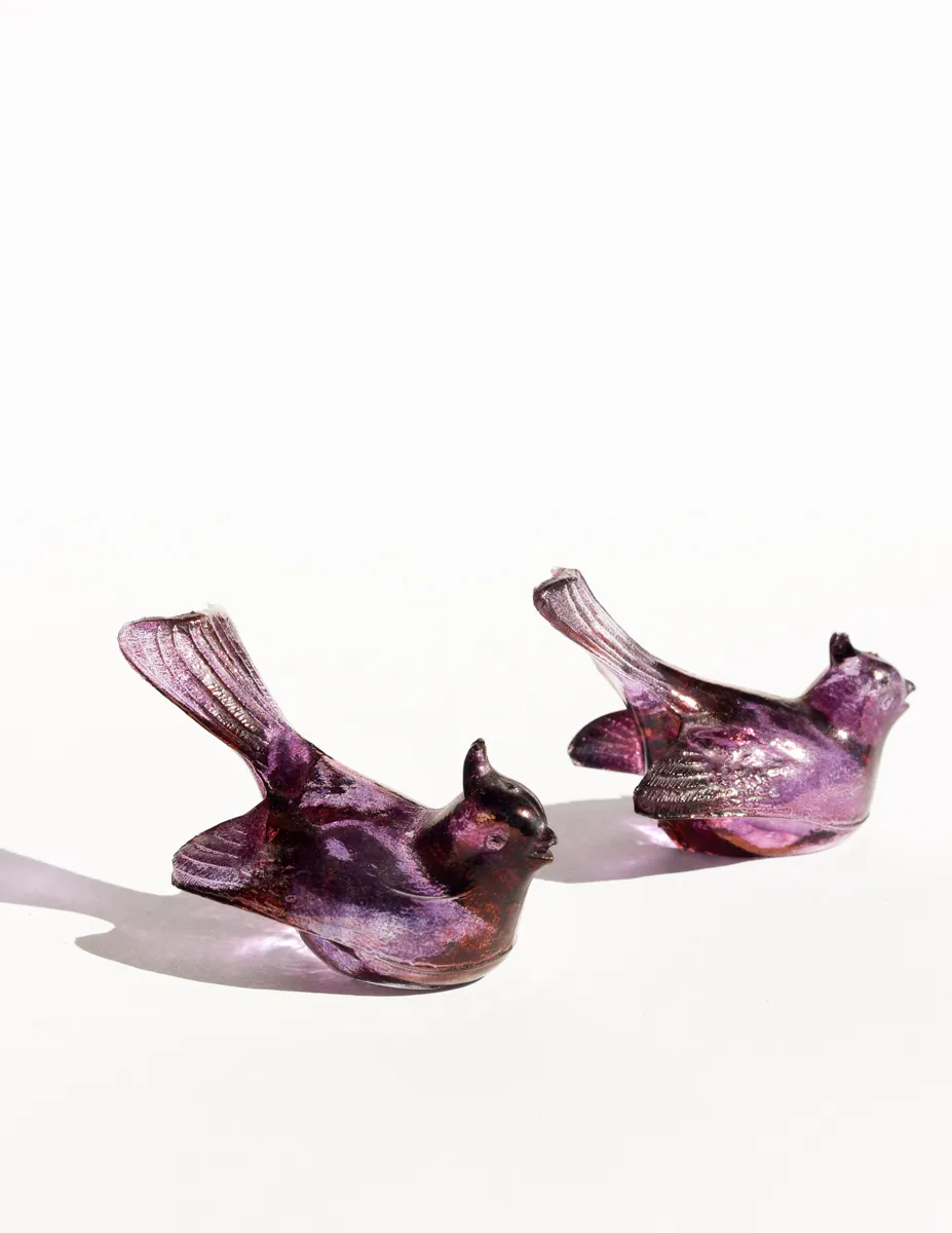 Purple Birds of Happiness, Glass Bird Figurines pair, love birds