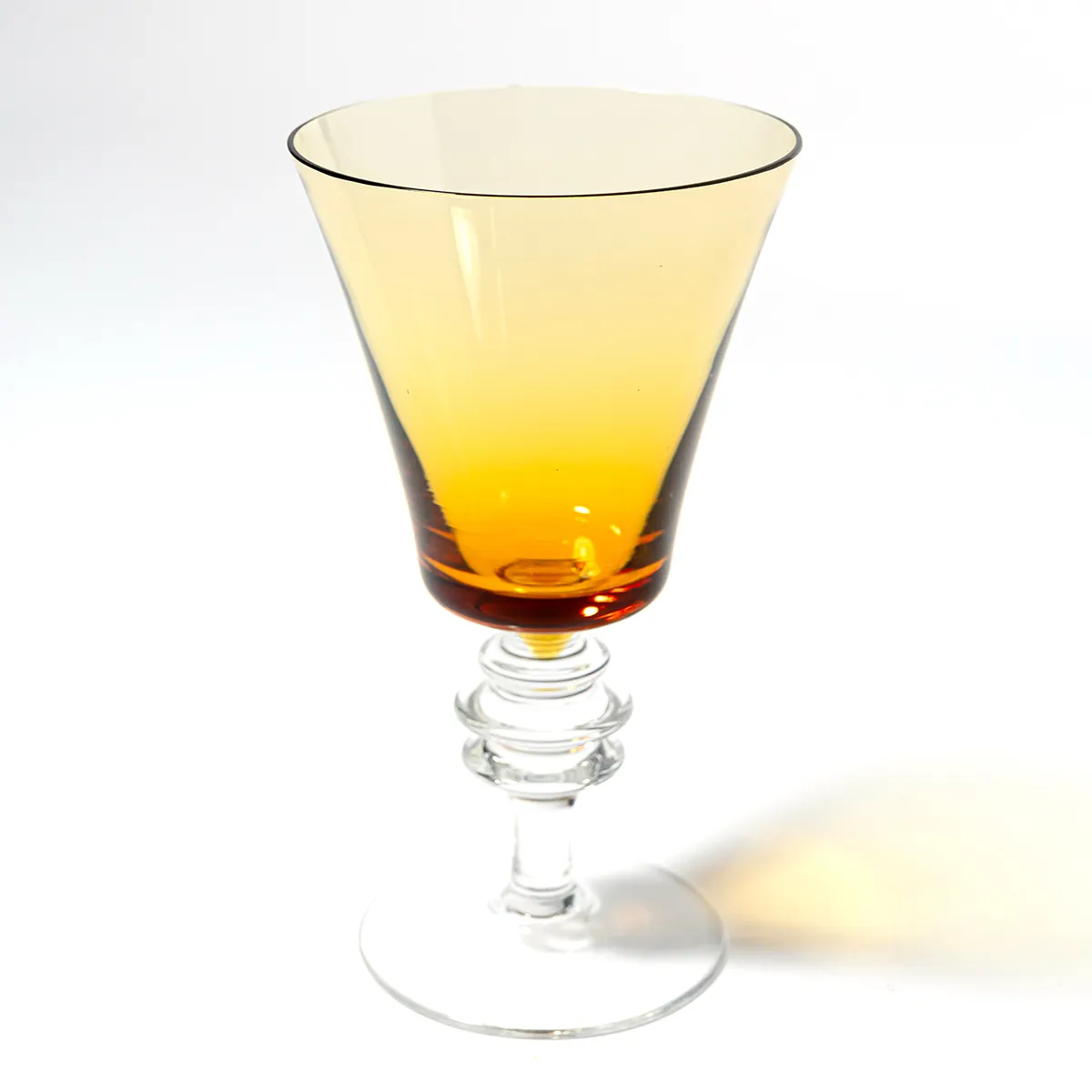 Amber and Clear Mid Century Modern Cocktail Glass, unique stemware - 6" x 3.5"