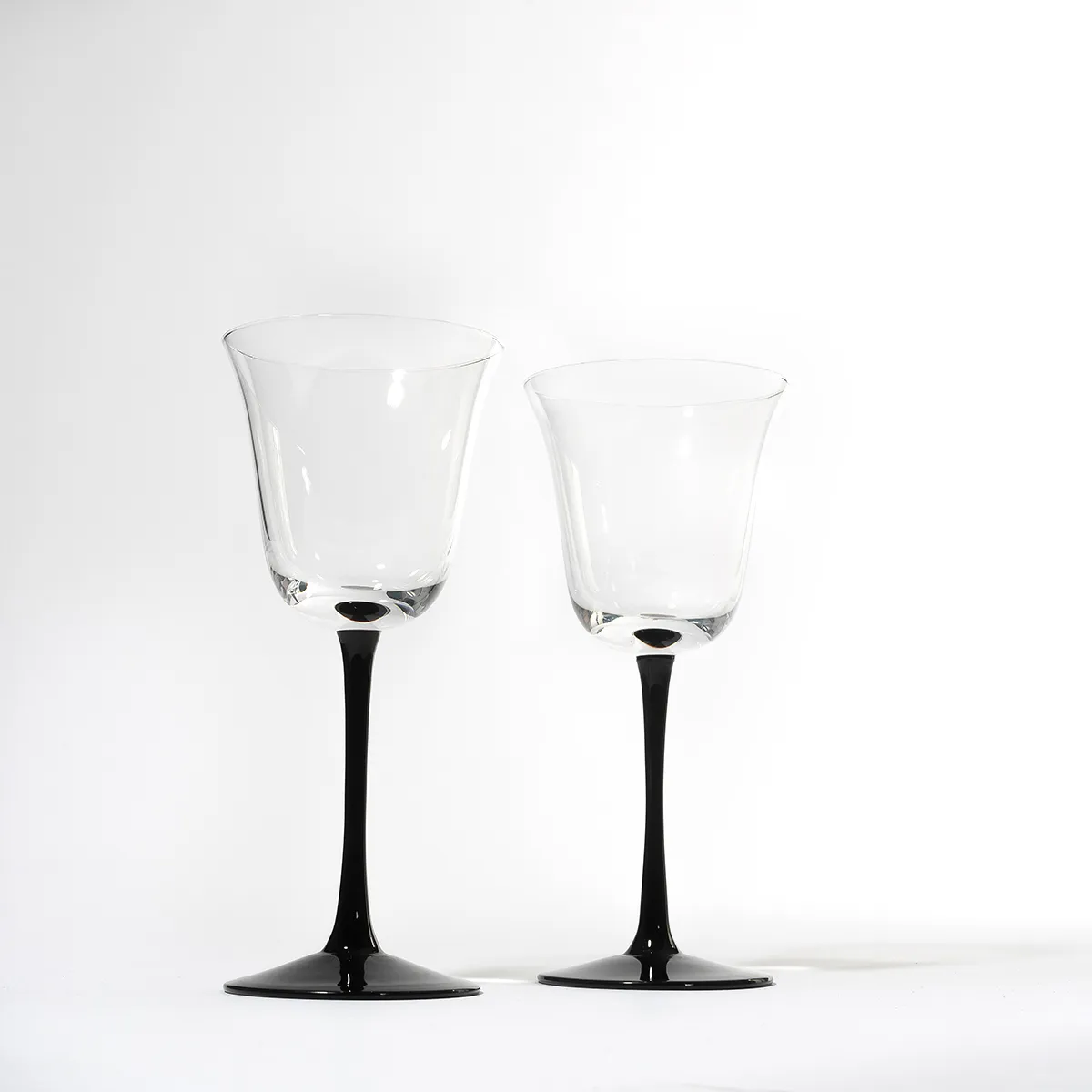 Tall Clear Water Goblet with Black stem 