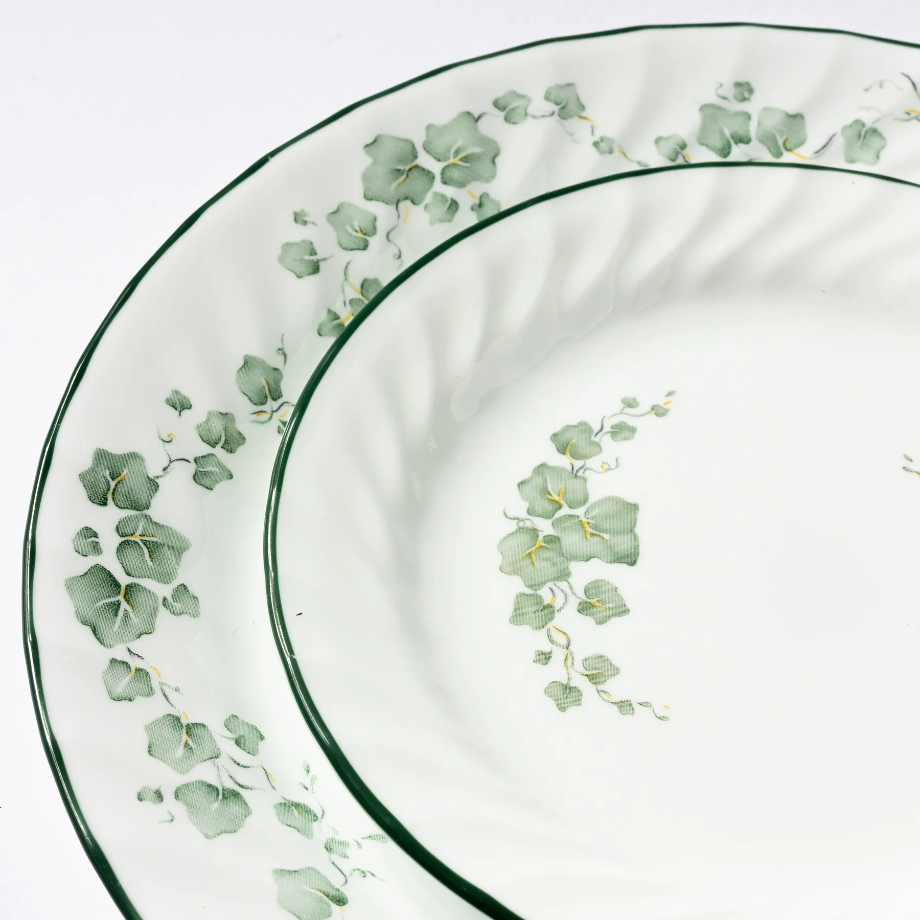 Corelle by Corning White ribbed Salad plates with Ivy print - 7.5" 