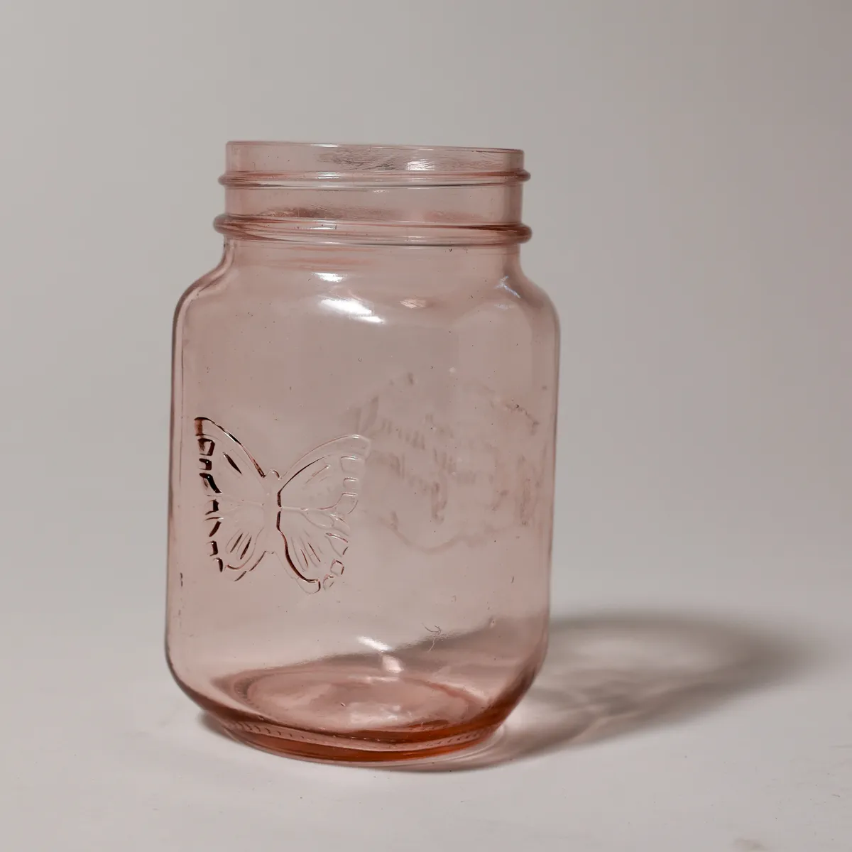 Pink Glass Butterfly Embossed Mason Jar