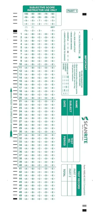 Scantron Bubble Testing Sheets