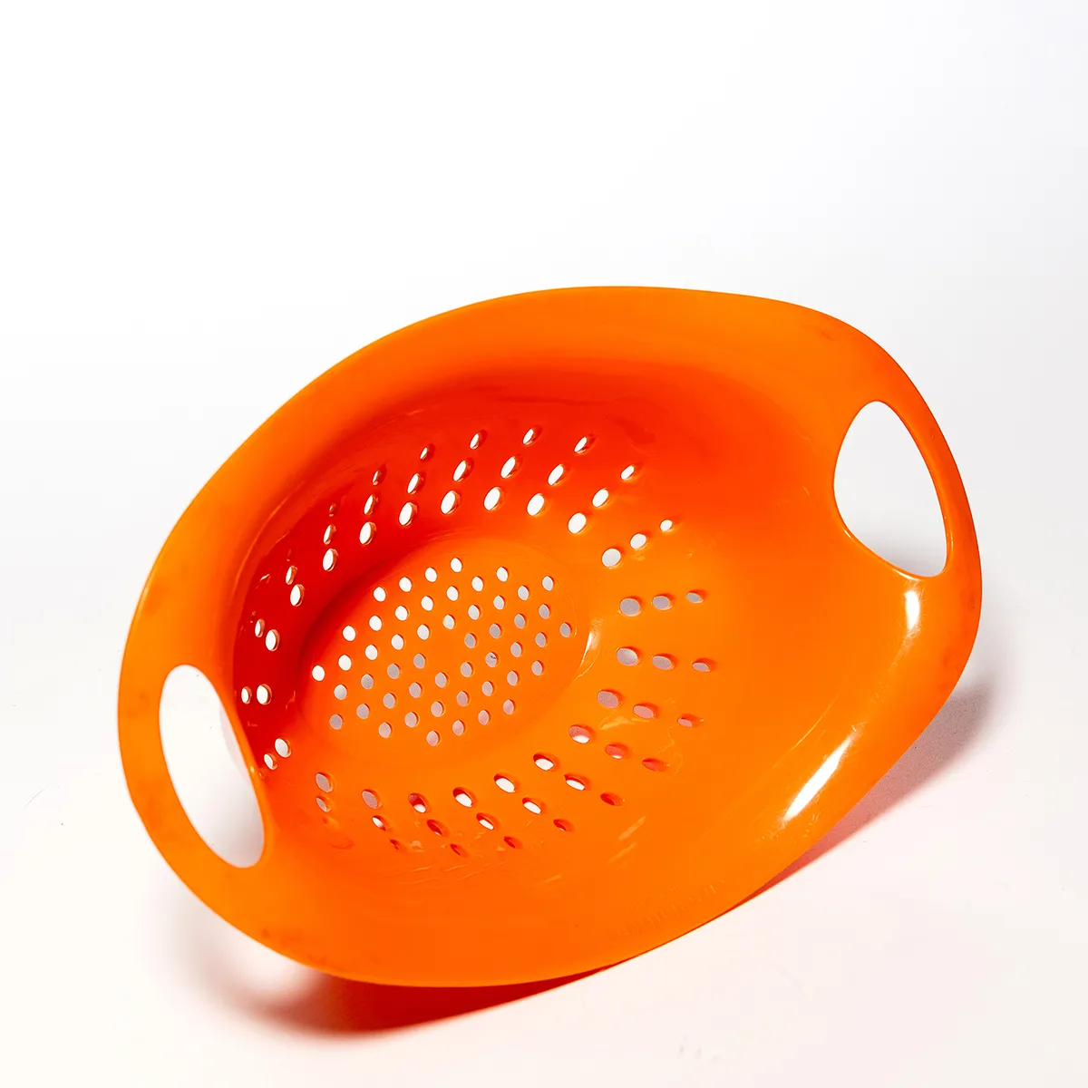 Orange Plastic Oblong Colander small, Vintage - 8.75" x 6.25" x 4"