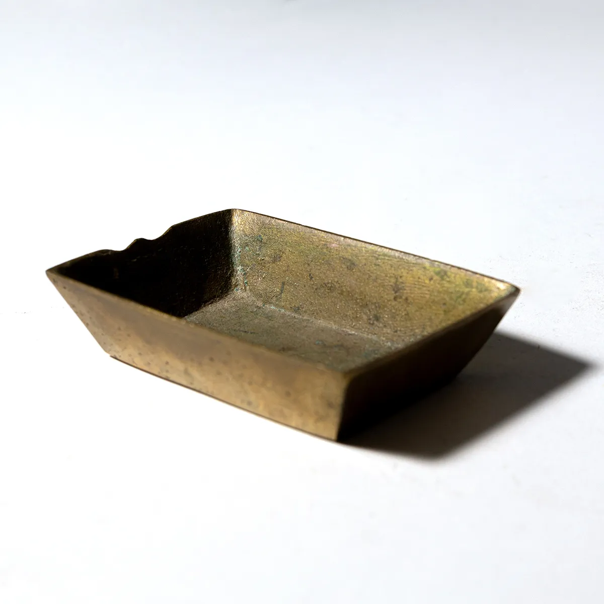 Rectangular Brass ashtray with Polished outside, Tapered bottom. Small Riser
