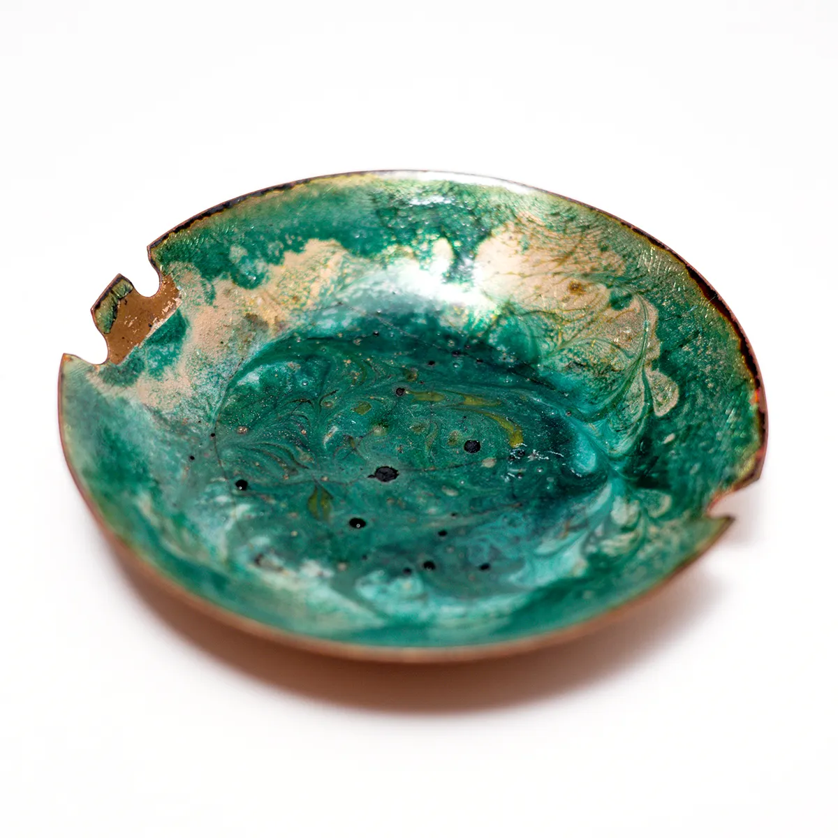 Teal Turquoise enameled Copper Ashtray -Marion Rose Frisc