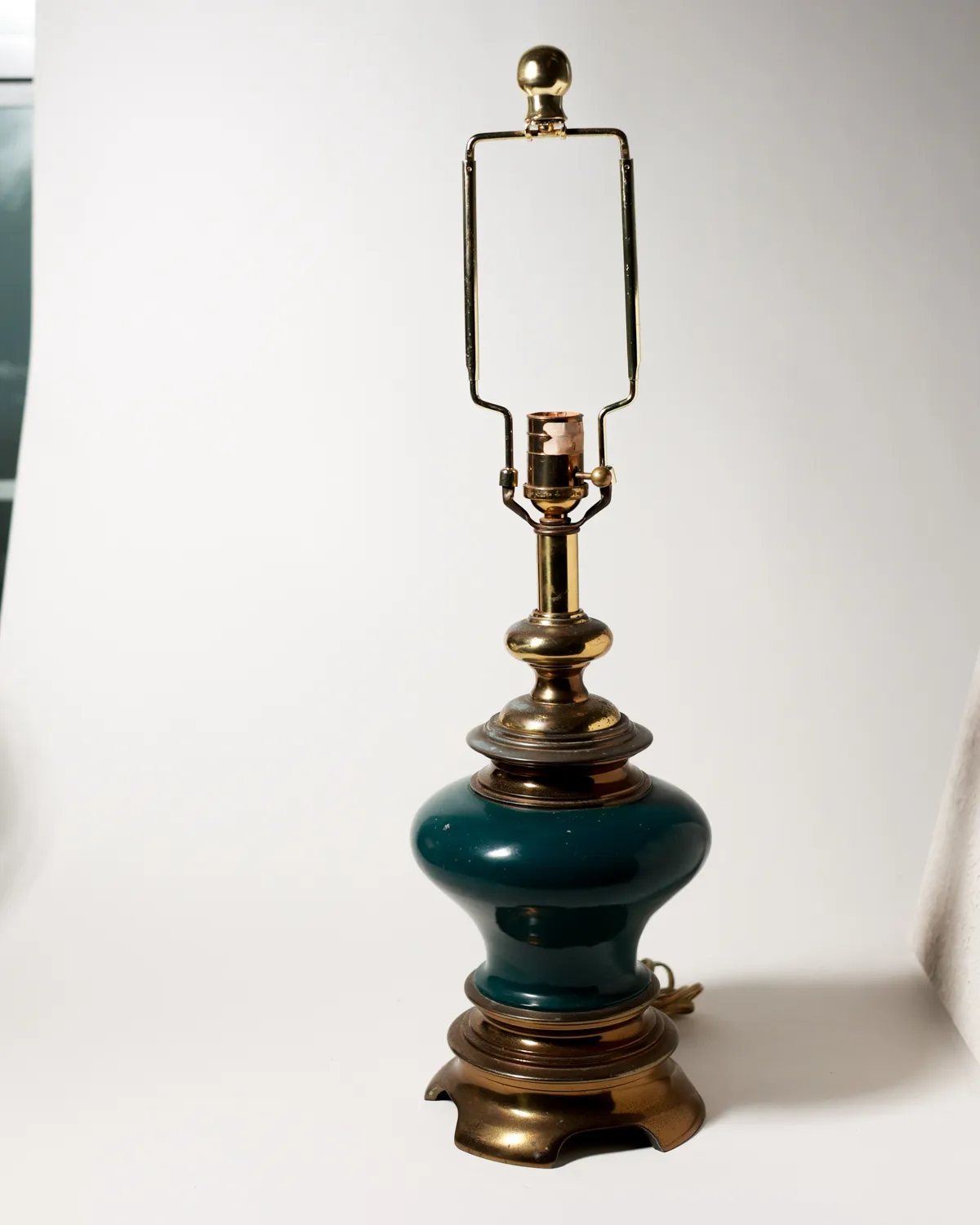 Vintage Teal Ceramic Brass Hollywood Regency Table Lamp, Green Ceramic