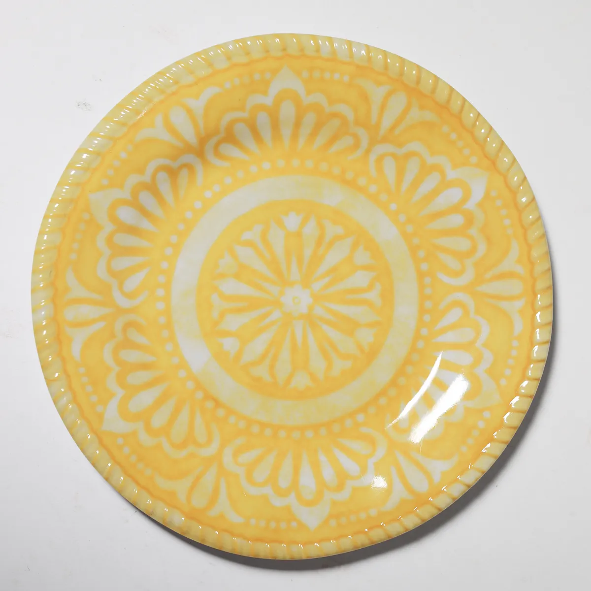 Yellow Mandala Plastic Folk Art Outdoore, Picnic Salad Plate