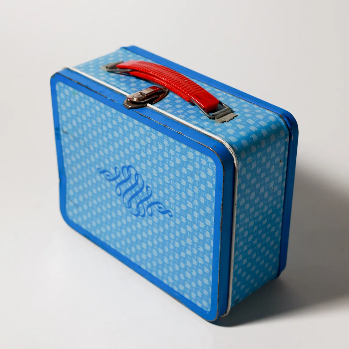 Vintage Blue Polka Dot Metal School Lunchbox
