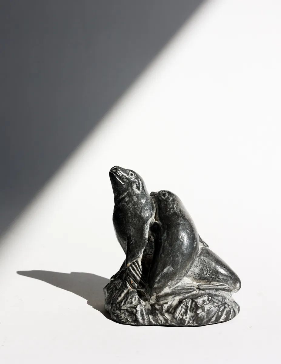 Vintage Two Seals on a Rock Figurine Carved out of Soapstone
