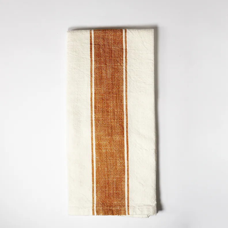 Off White Dish Towel with Rust Orange stripes running it's length - 28" x 20"