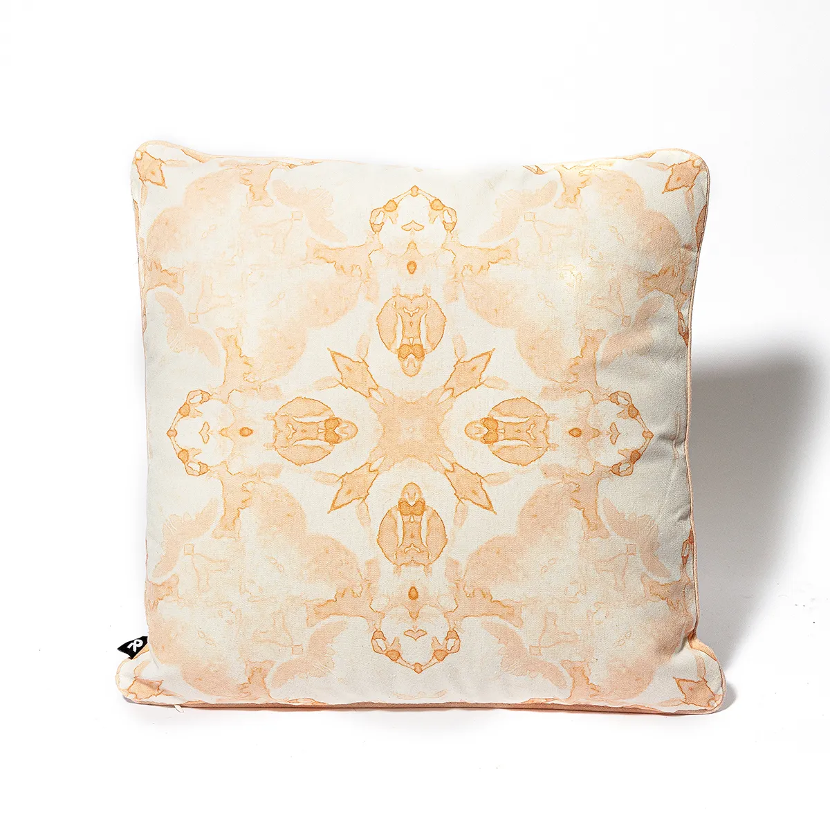 Off White and peach pink tie die design Rorschach test throw pillow pair - 16"