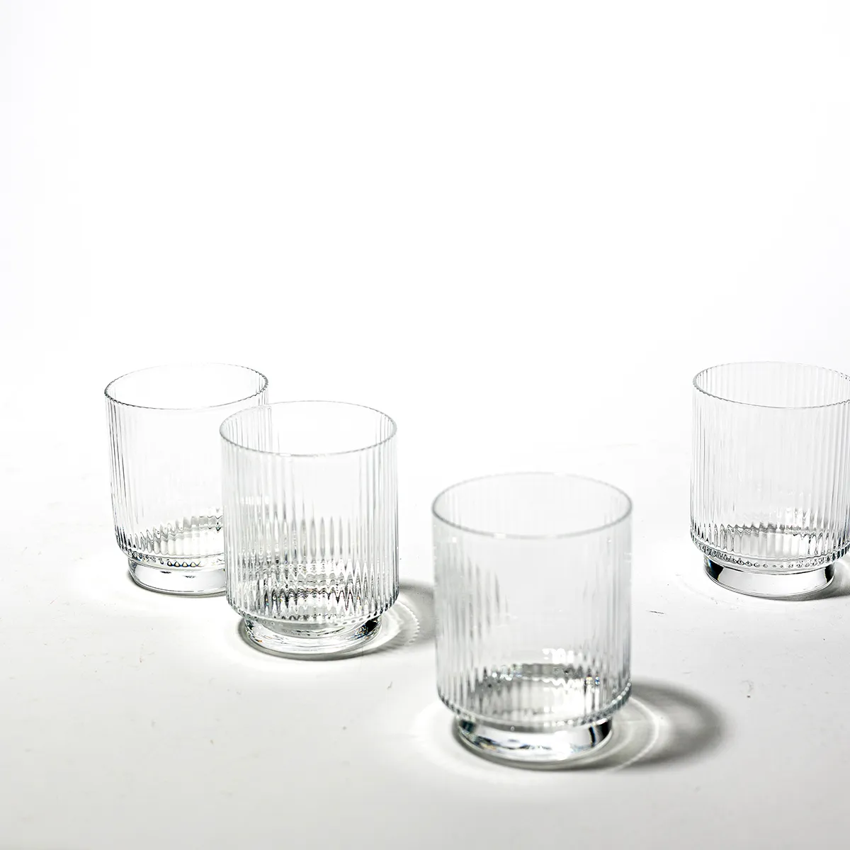 Short Clear Ribbed Juice glass Rocks Glass, Double Rocks Glass