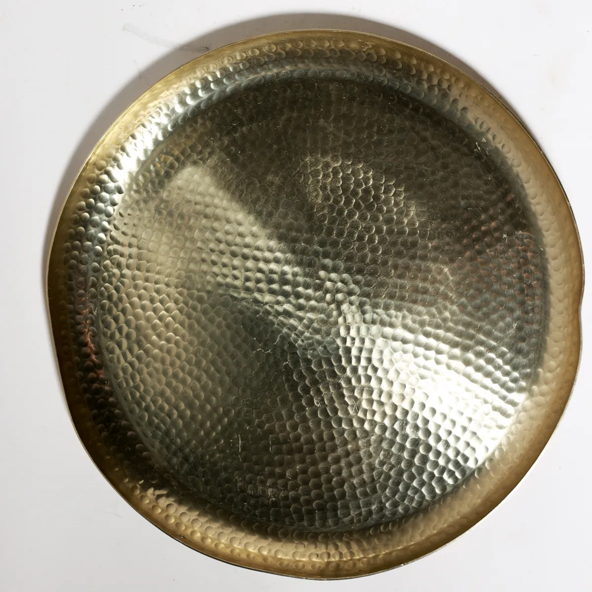 Vintage Hammered Brass Moroccan Round Decorative Tray