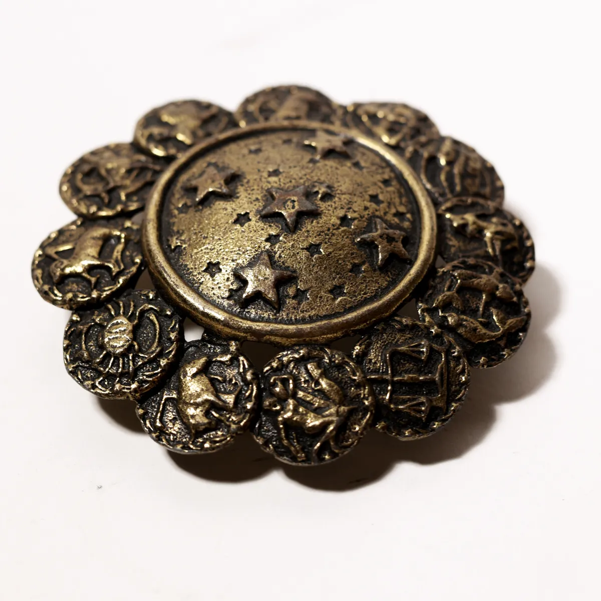 Antique Brass Zodiac Celestial Belt Buckle Astrology Medallion