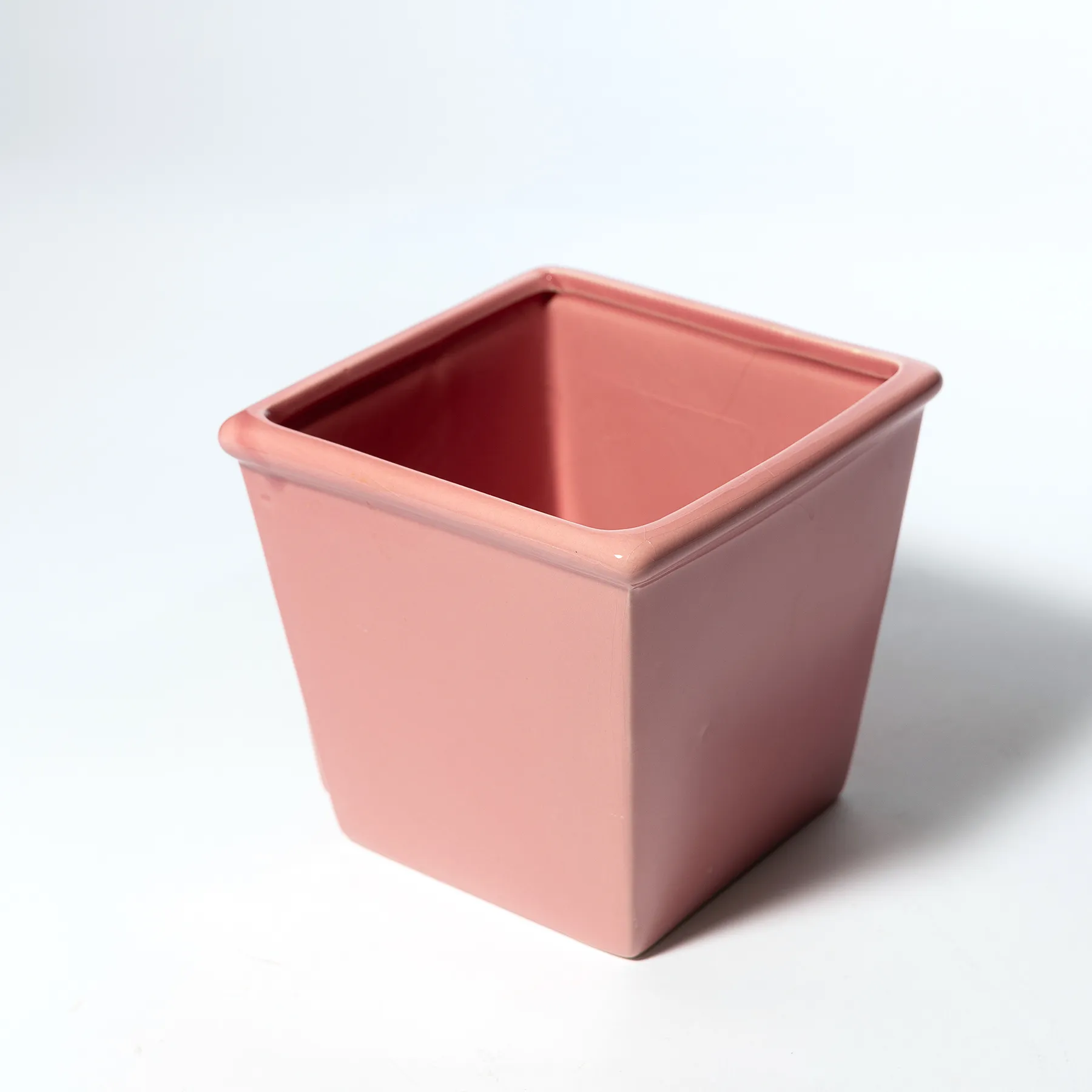 Ceramic Vintage Pink Square flower pot Vase with a built in picture frame - 5" x 5.5"